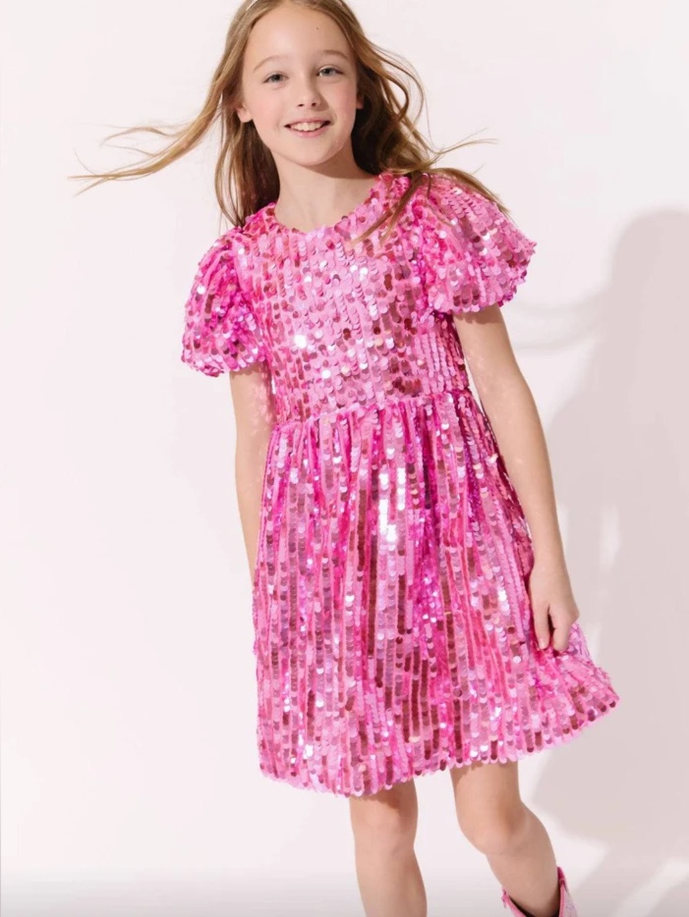 Lola + The Boys Pink Sequin Puff-Sleeve Dress - Picture 2 of 3